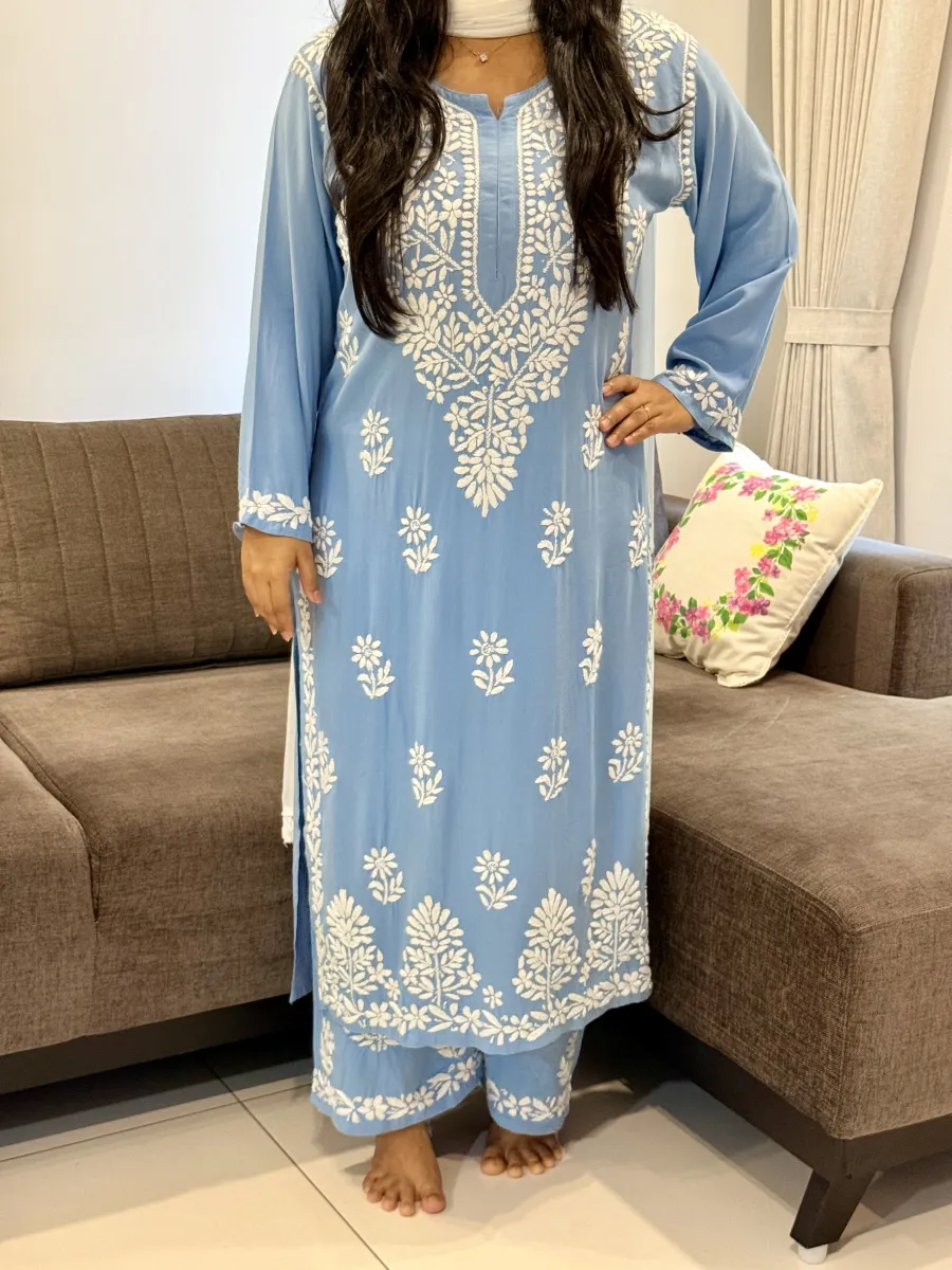 Rayon Chikankari Handwork women kurta palazzo set