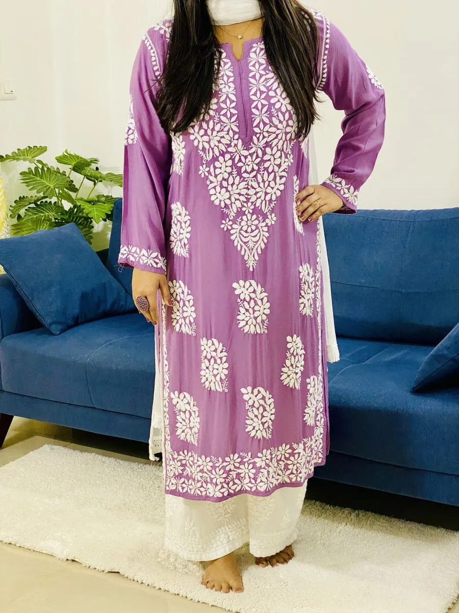 Modal Chikankari Solid Women's Long Kurta