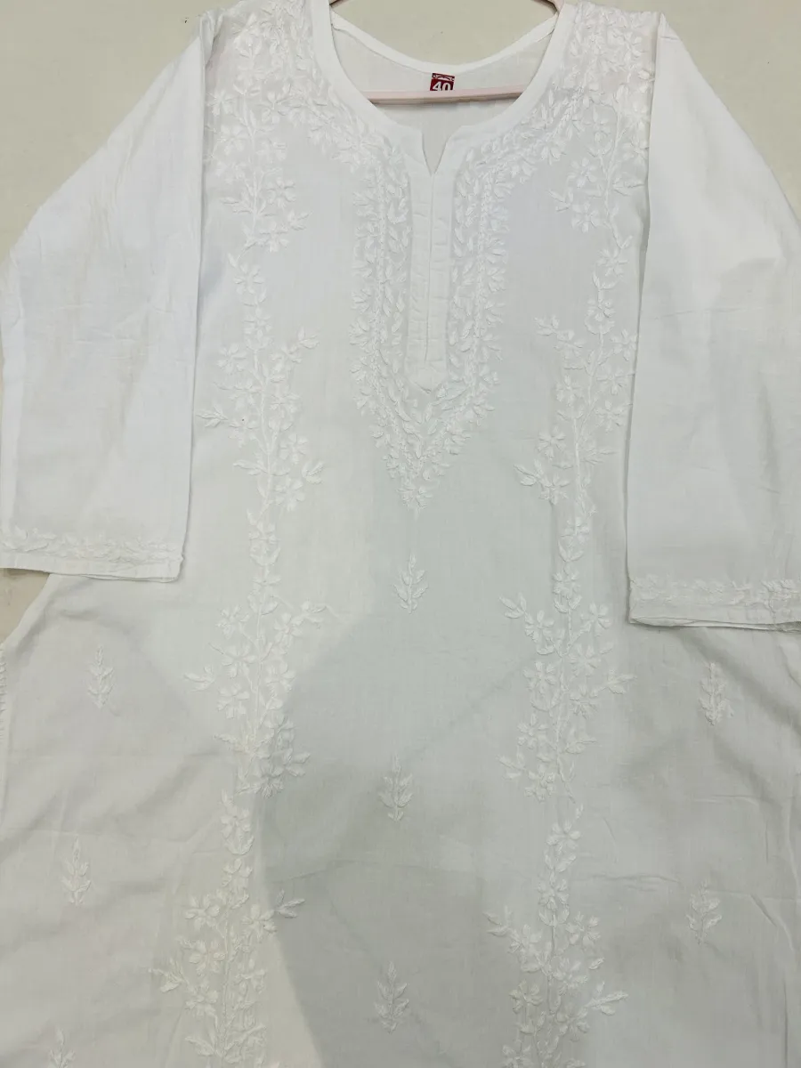 Cotton Chikankari Women's Solid Long Kurta