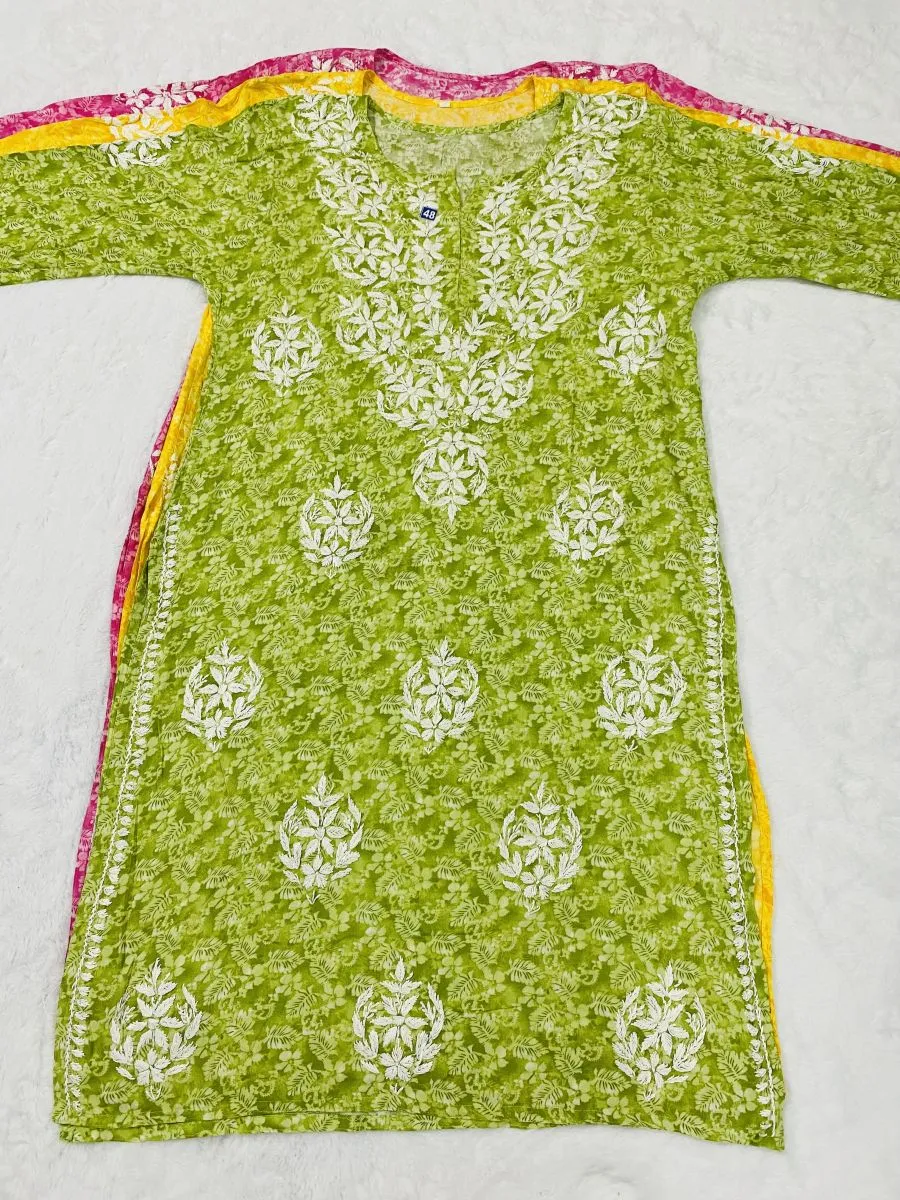 Rayon Chikankari Handwork Floral Women's Long kurta