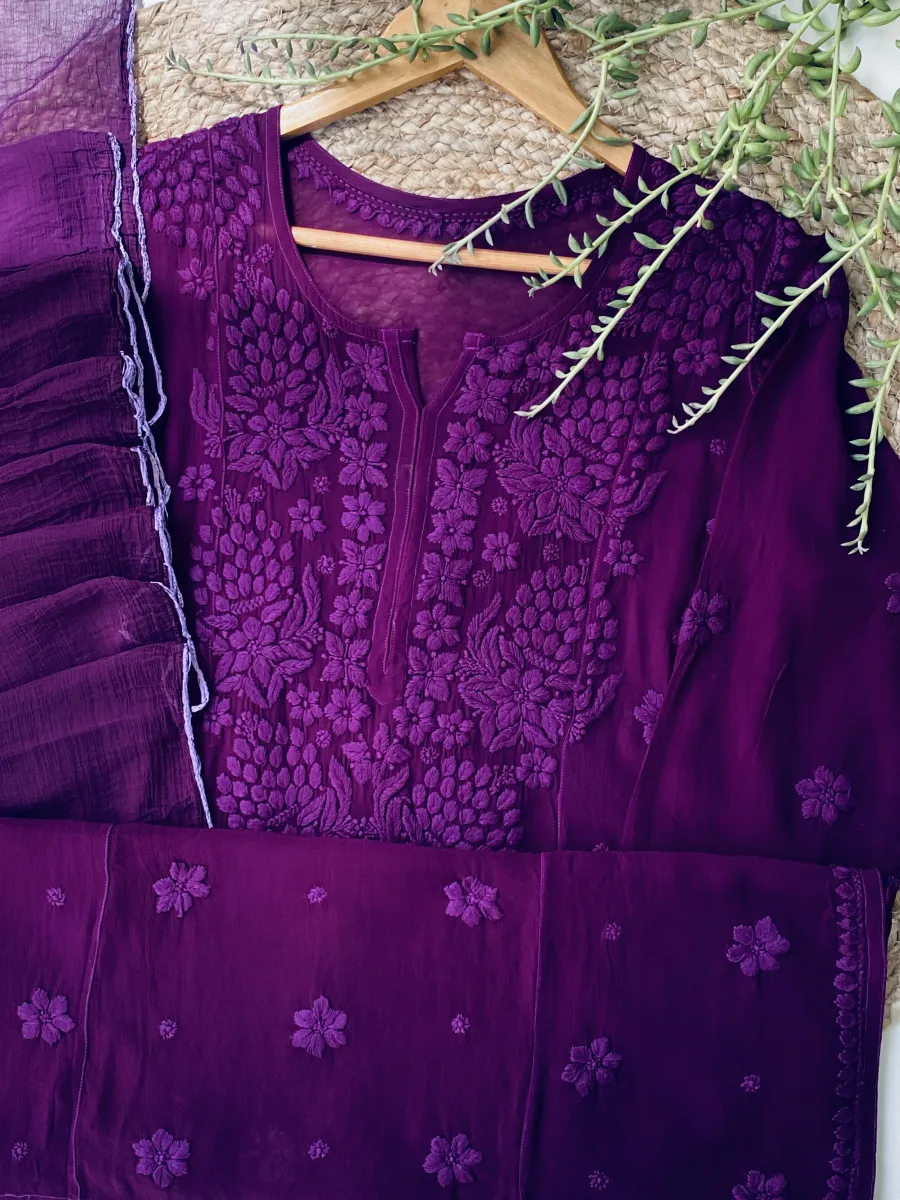 Viscose Chikankari Hand Embroidered Kurta and Dupatta