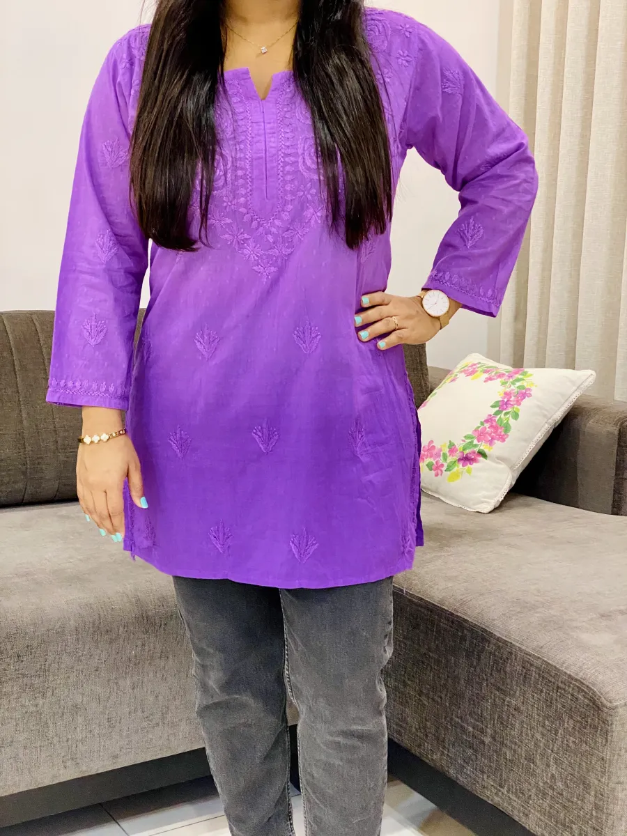 Dobby Mulmul Chikankari Hand Embroidered Women's Short Kurta