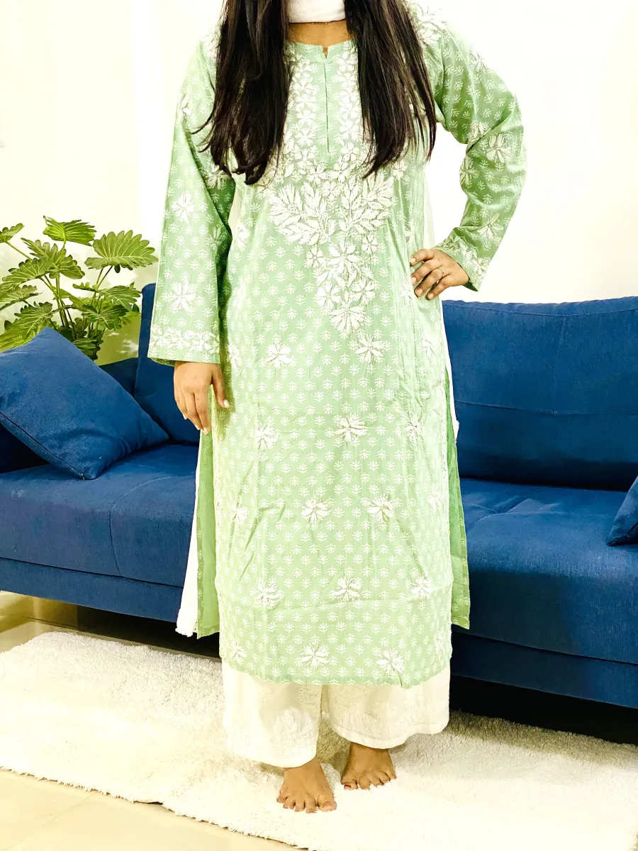 Cotton Chikankari Hand Embroidered Women's Long Kurta