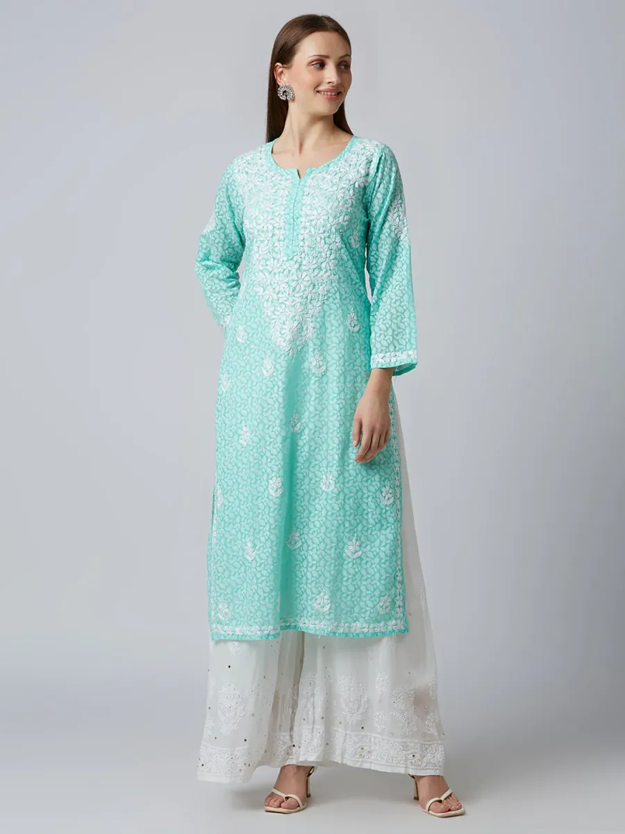 Cotton Chikankari Hand Embroidered Women's Floral Long Kurta