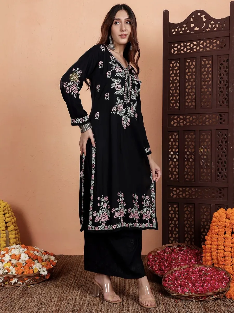 Rayon Chikankari Hand Embroidered Women's Long Kurta