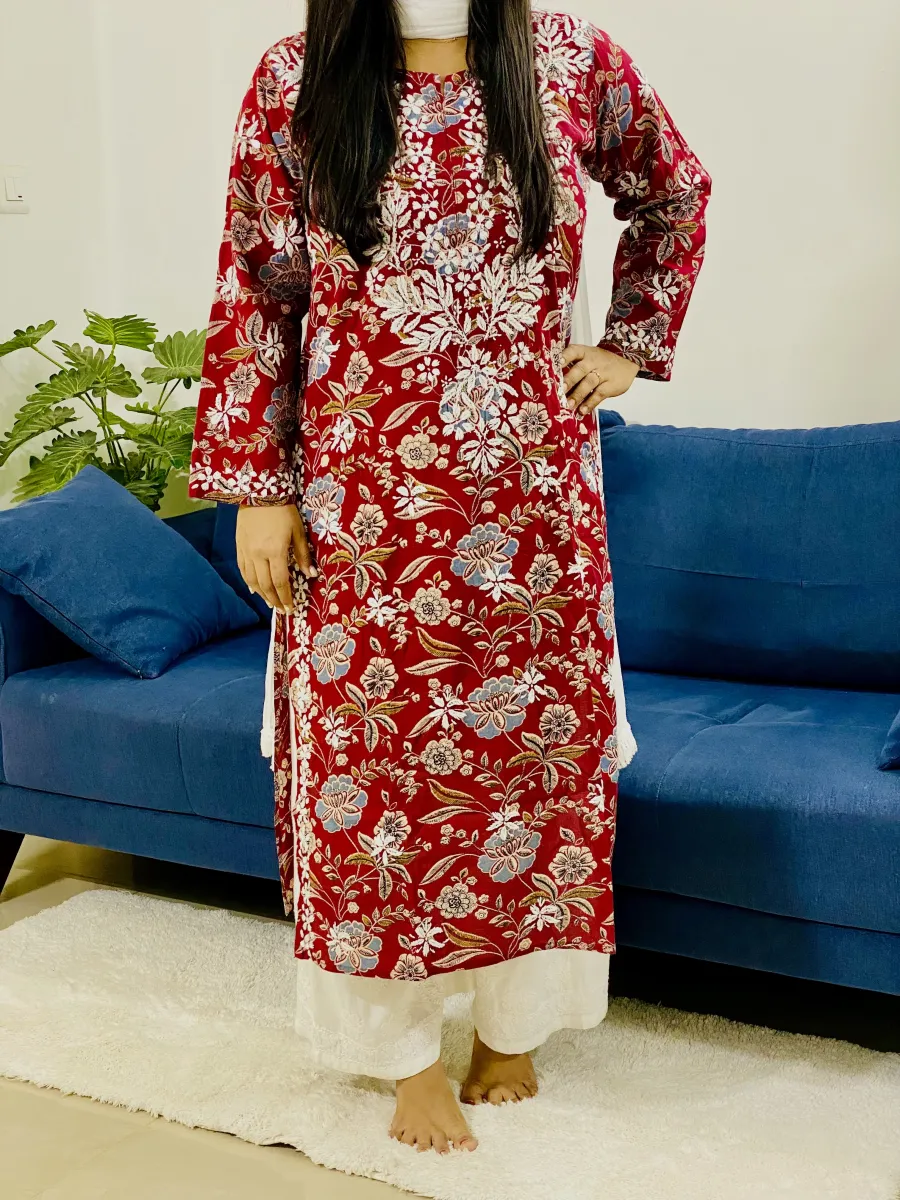 Cotton Chikankari Hand Embroidered Women's Long Kurta