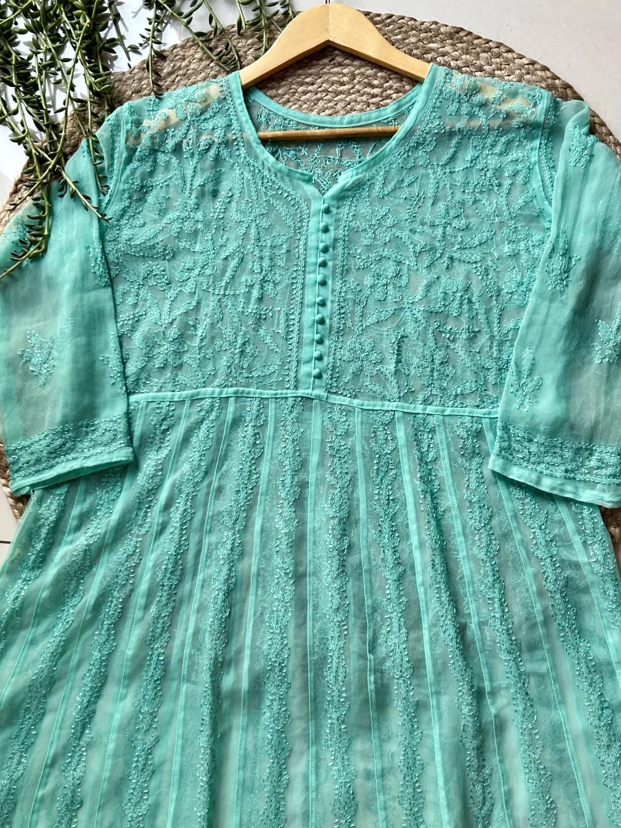 Resham Chikankari Hand Embroidered Women's Yog Anarkali Kurta