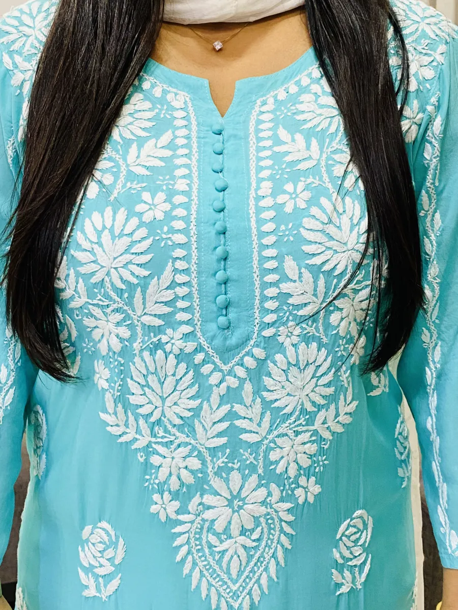 Premium Modal Chikankari Hand Embroidered Women's Solid Long Kurta