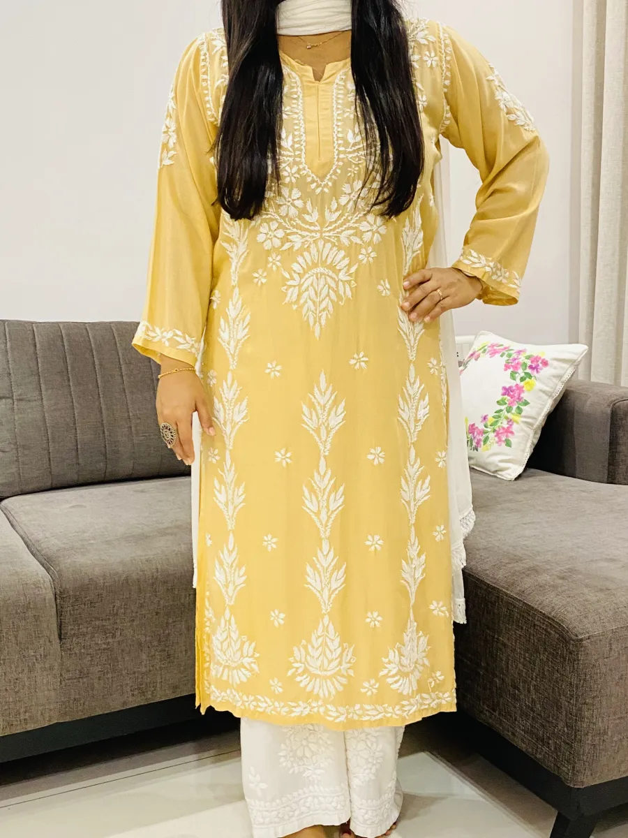 Premium Modal Chikankari Solid Women's Long Kurta