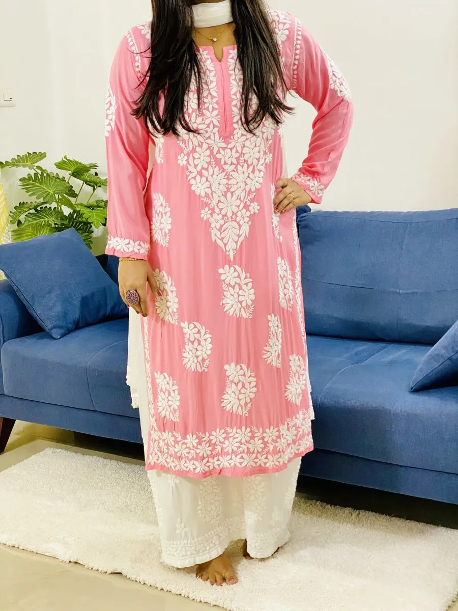 Modal Chikankari Solid Women's Long Kurta