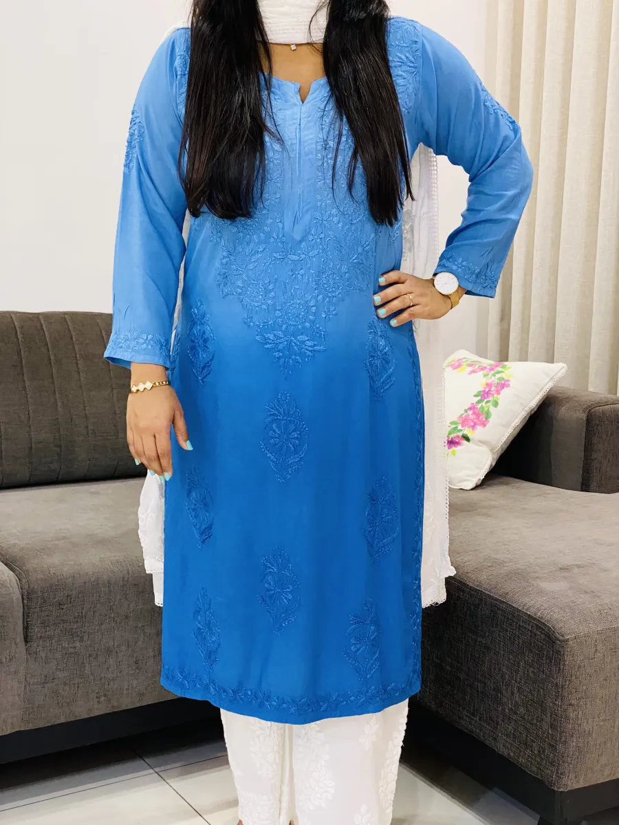 Rayon Ombre Shade Chikankari Hand Embroidered Women's Straight Kurta