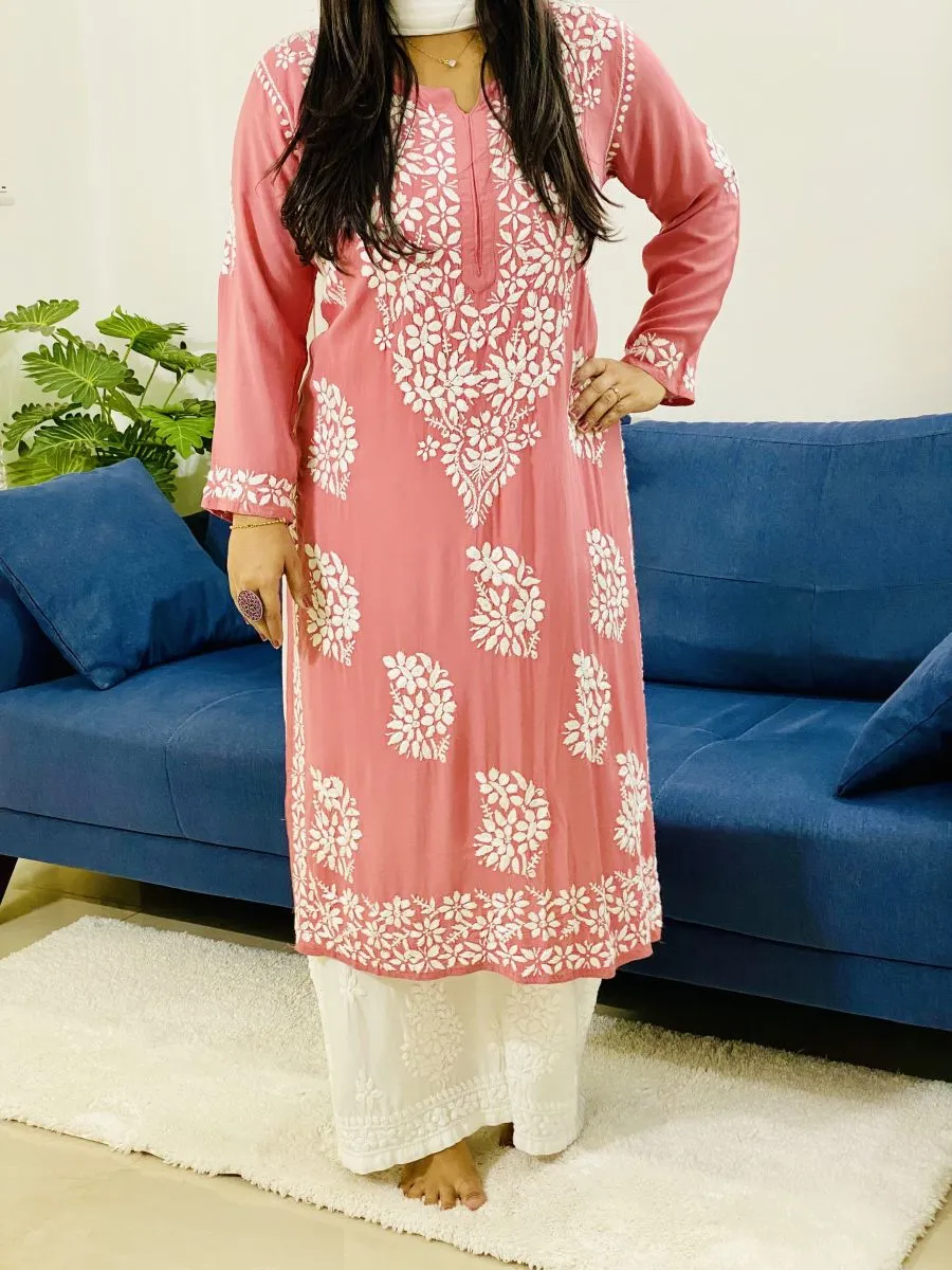 Modal Chikankari Solid Women's Long Kurta