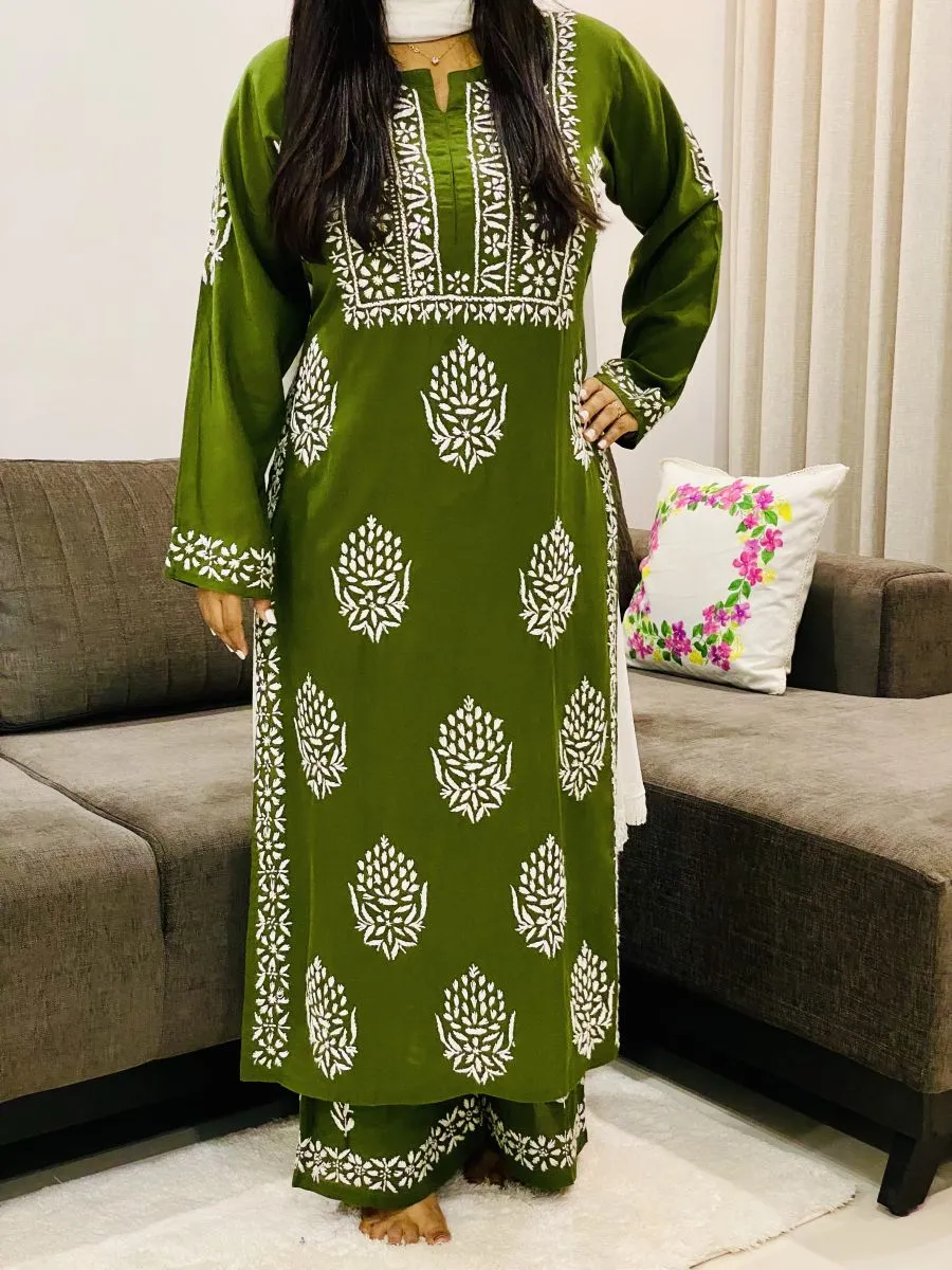 Premium Modal Chikankari Hand Embroidered Solid Women's Kurta Palazzo Set