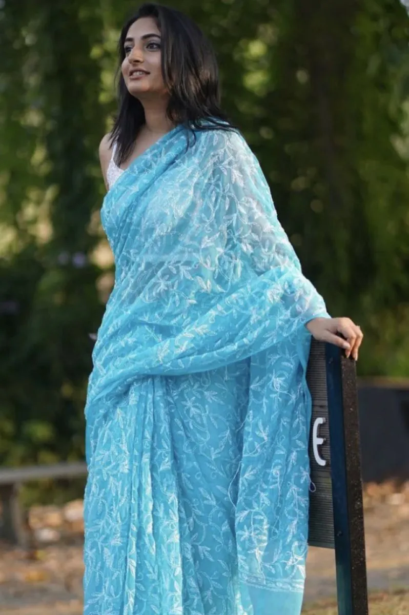 Tapchi Chikankari Hand Embroidered Women's Saree