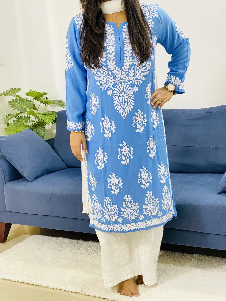 Modal Chikankari Solid Women's Long Kurta