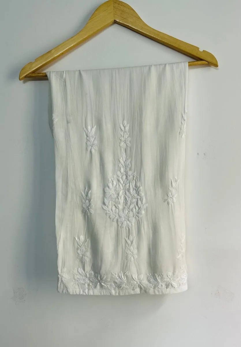 Rayon Chikankari Hand Embroidered Womene's White Palazzo