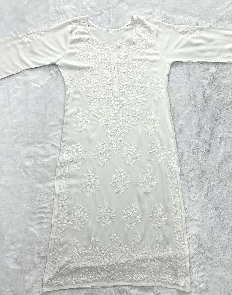Modal Chikankari Solid Women's Long Kurta