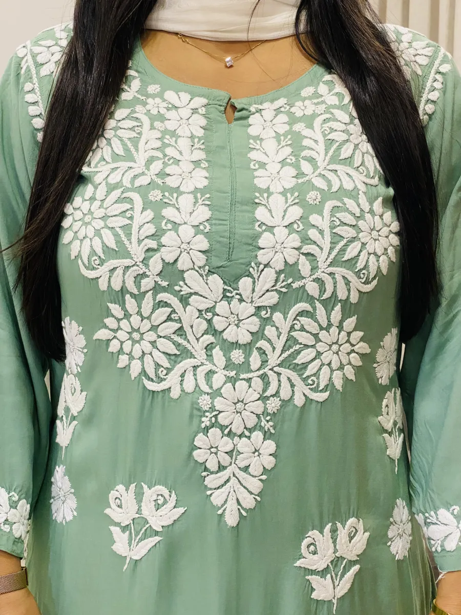 Premium Modal Chikankari Hand Embroidered Women's Long Solid Kurta