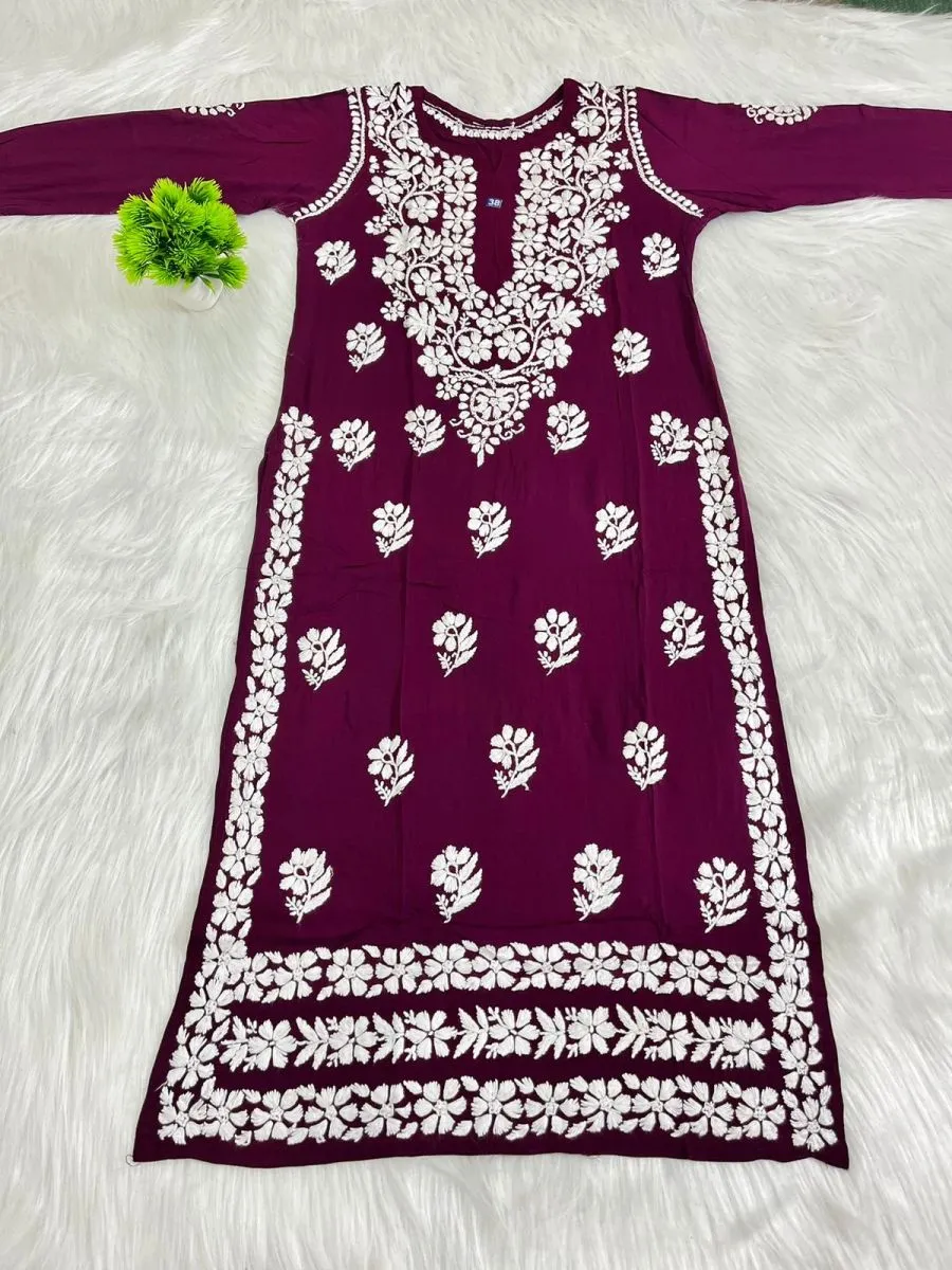 Premium Modal Chikankari Hand Embroidered Solid Women's Long Kurta