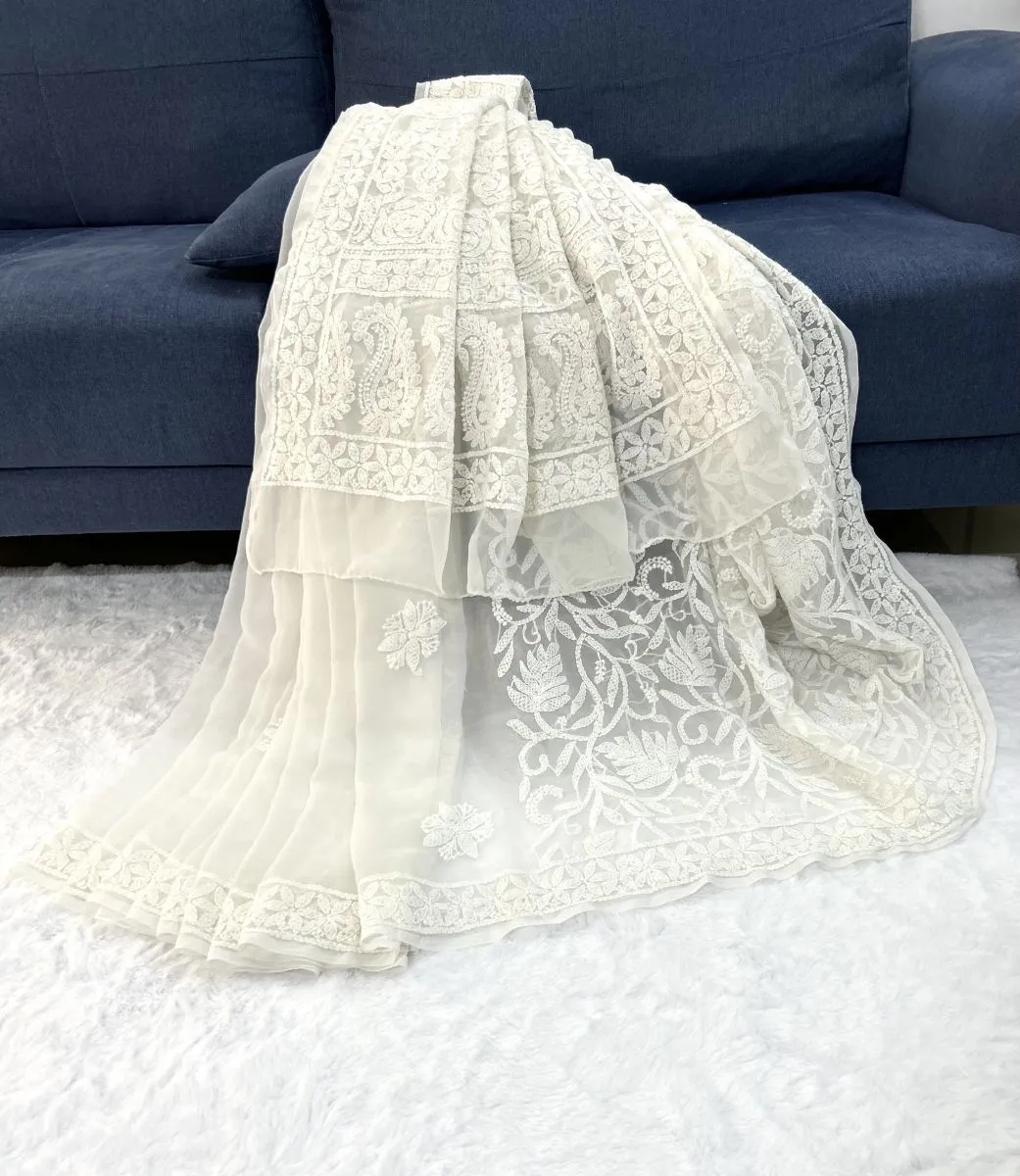 Half Jaal Chikankari Hand Embroidered Women's Saree