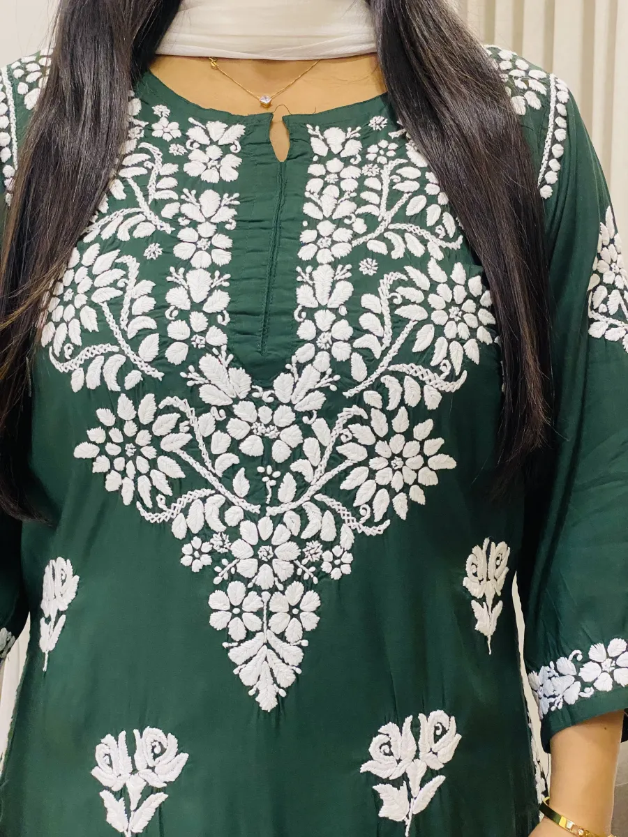 Premium Modal Chikankari Hand Embroidered Women's Long Solid Kurta