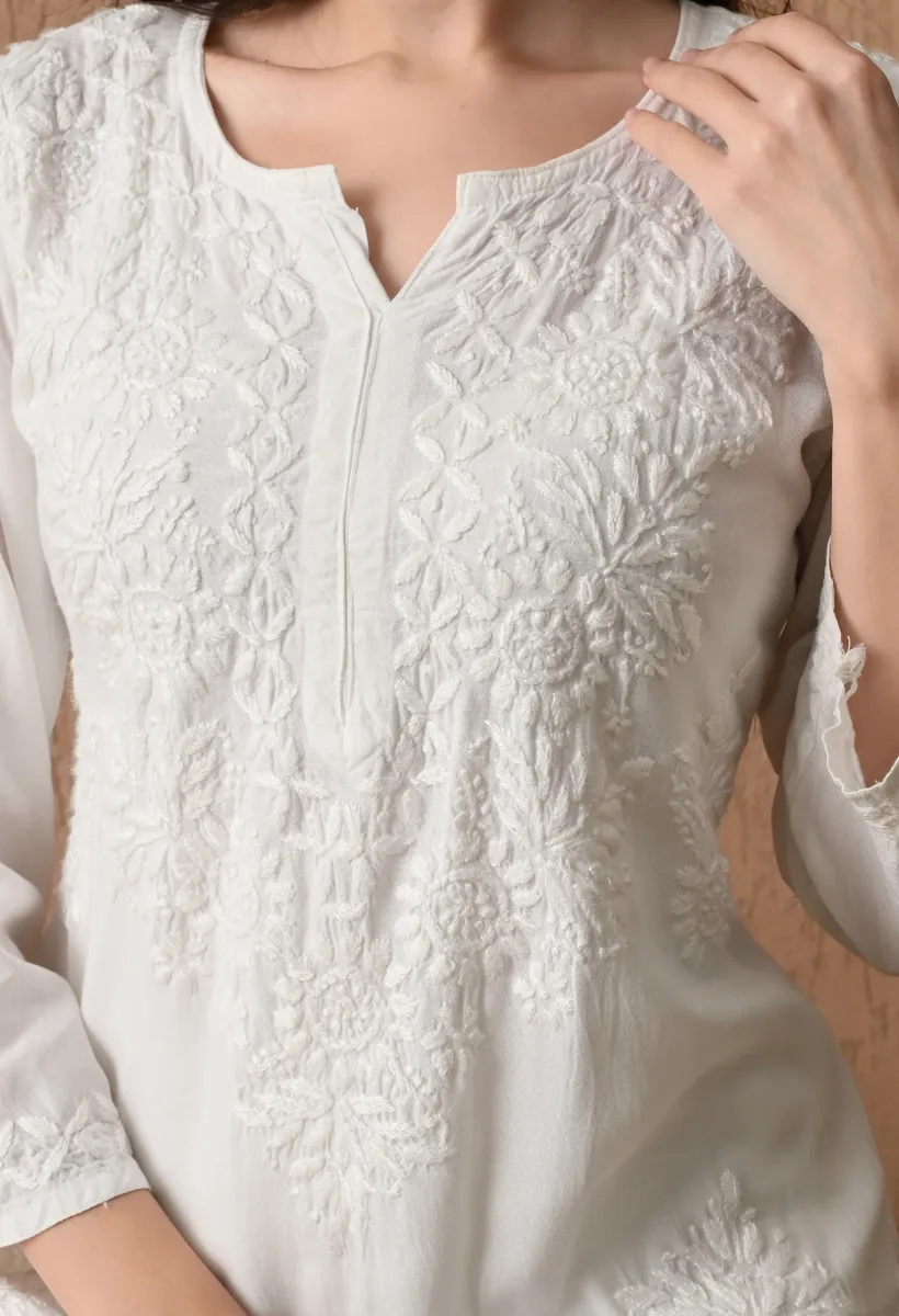 Rayon Ombre Shade Chikankari Hand Embroidered Women's Straight Kurta