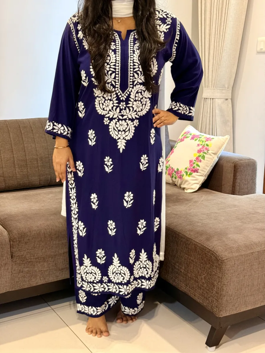 Rayon Chikankari Handwork women kurta palazzo set