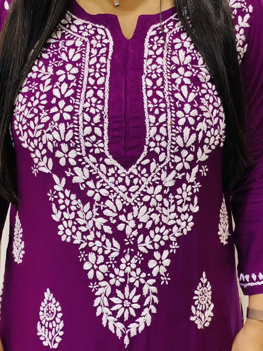 Premium Modal Chikankari Hand Embroidered Solid Women's Long Kurta