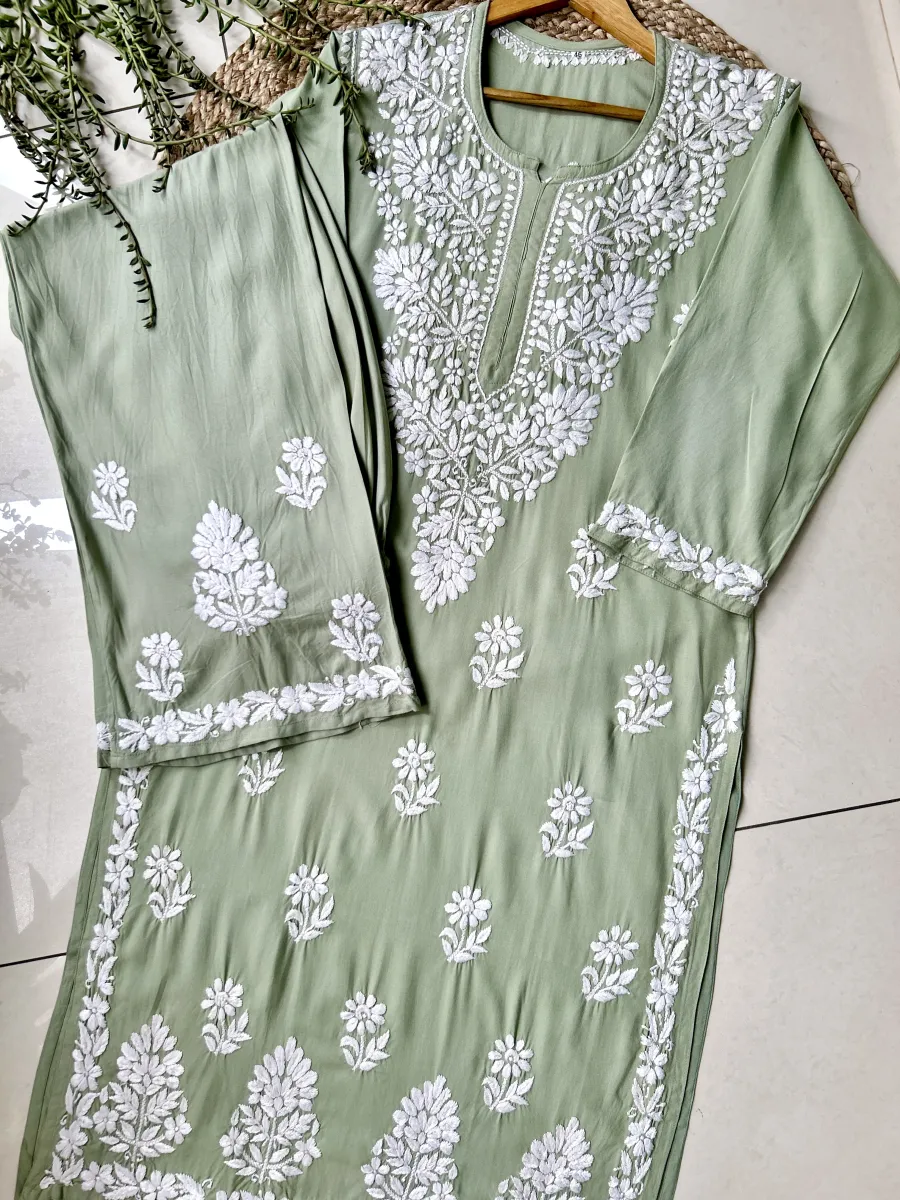 Rayon Chikankari Handwork women kurta palazzo set