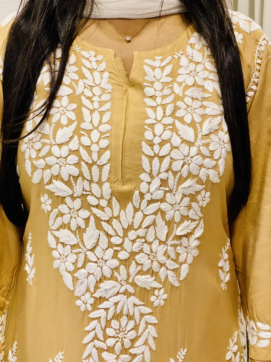 3D Chikankari Hand Embroidery Design Rayon Womens Kurta