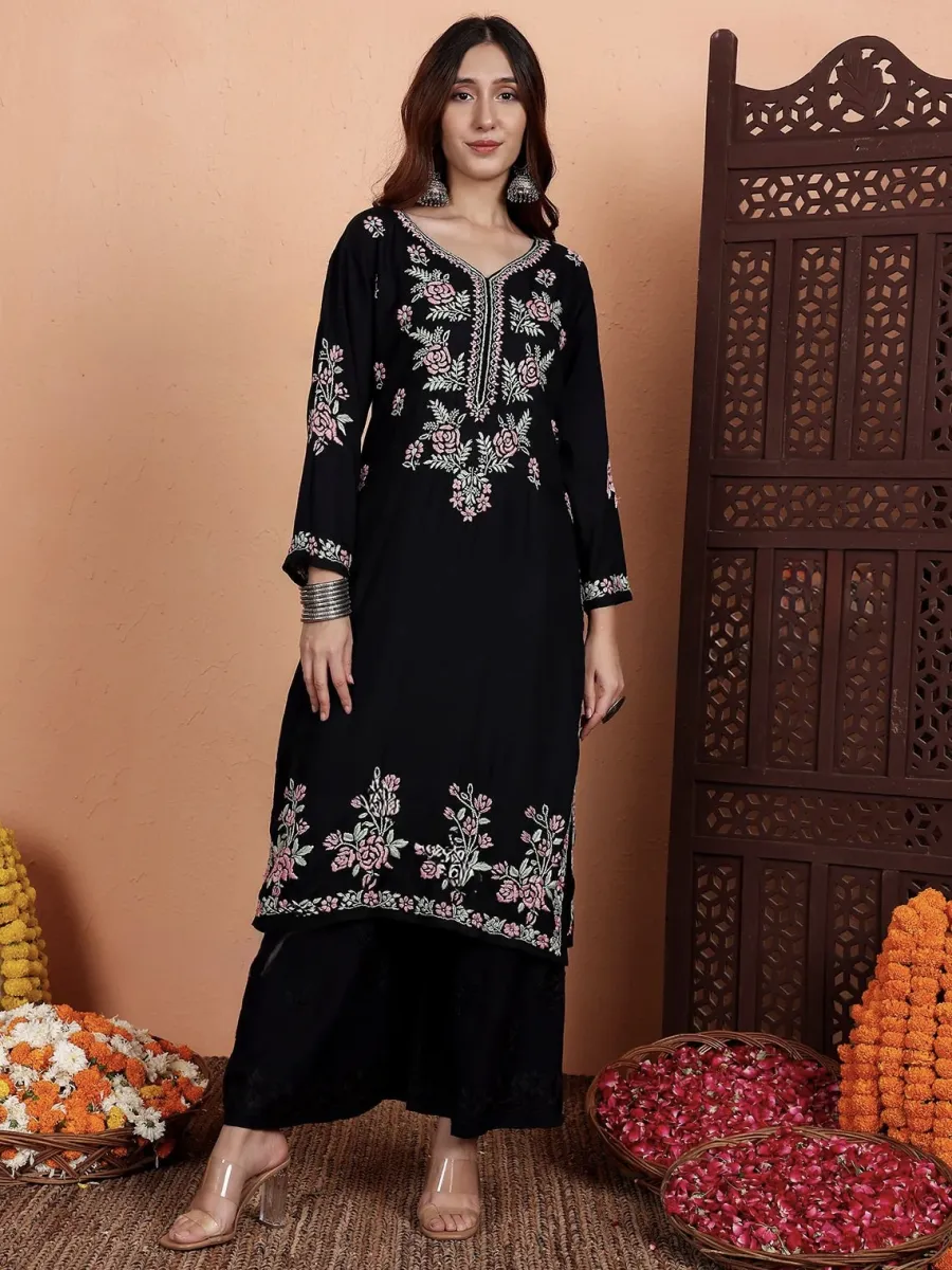 Rayon Chikankari Hand Embroidered Women's Long Kurta