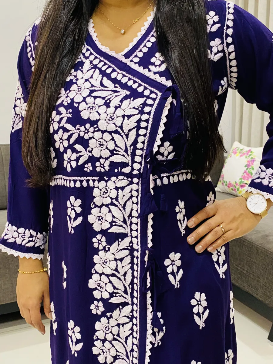 Rayon Chikankari Handwork Solid Women's Angrakha Kurta