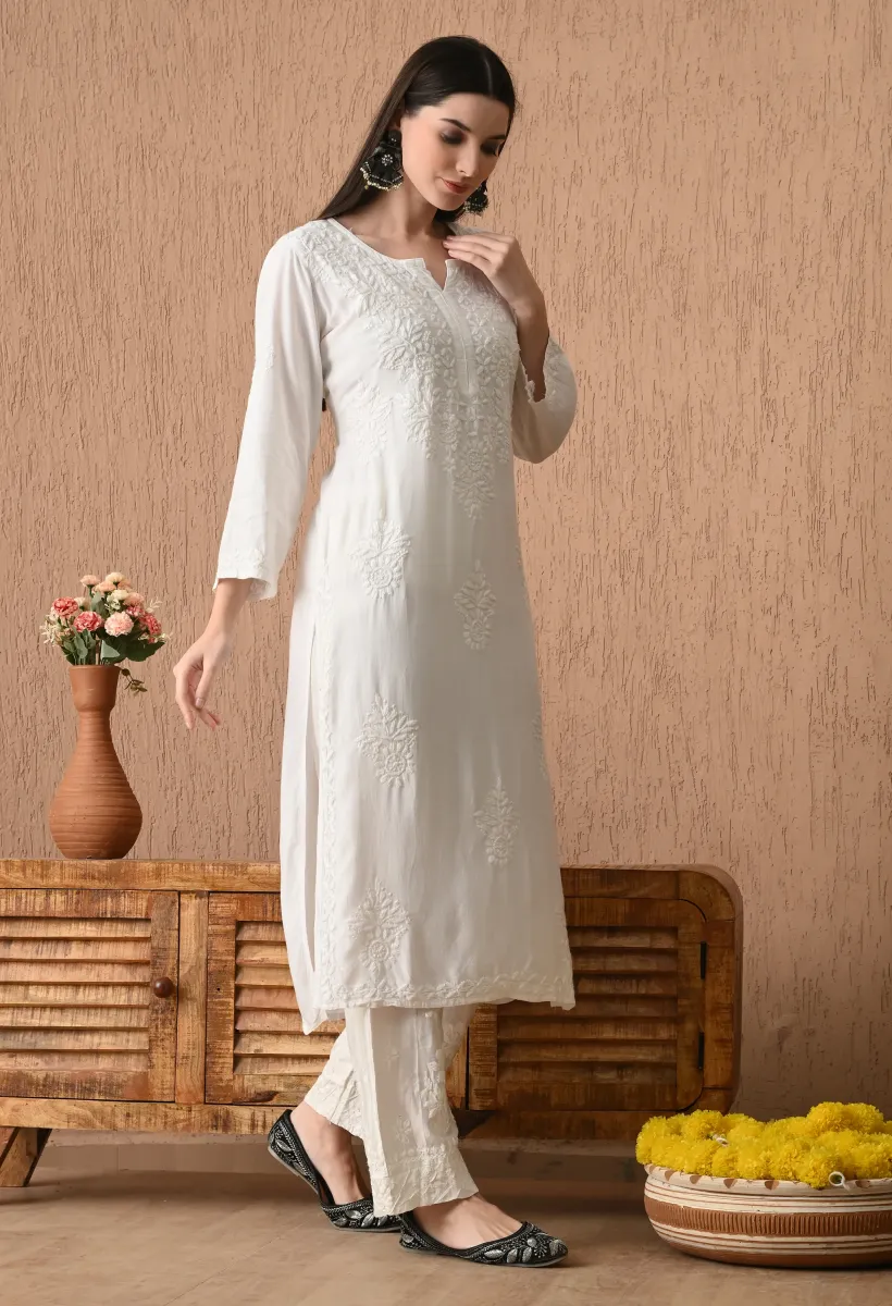 Rayon Ombre Shade Chikankari Hand Embroidered Women's Straight Kurta