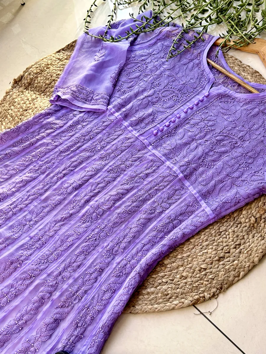 Resham Chikankari Hand Embroidered Women's Yog Anarkali Kurta