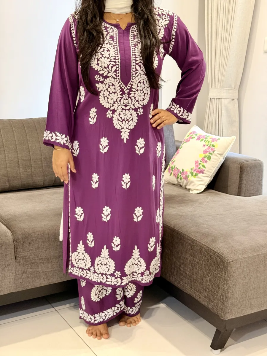 Rayon Chikankari Handwork women kurta palazzo set