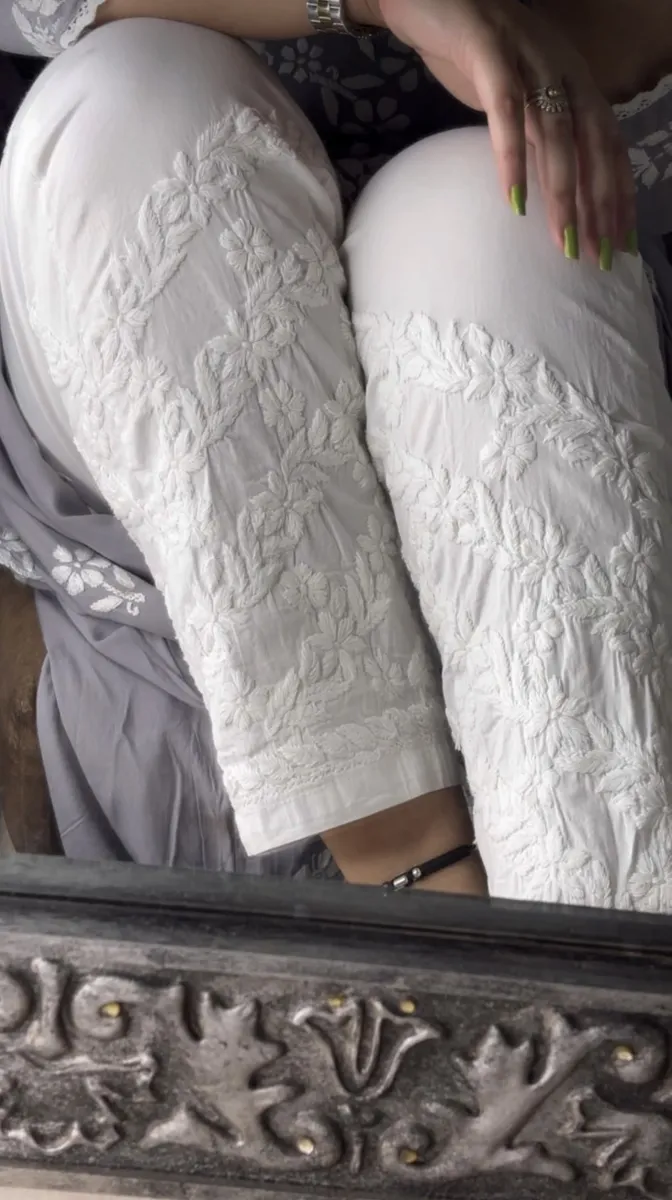 Chikankari Hand Embroidered Lycra Pant