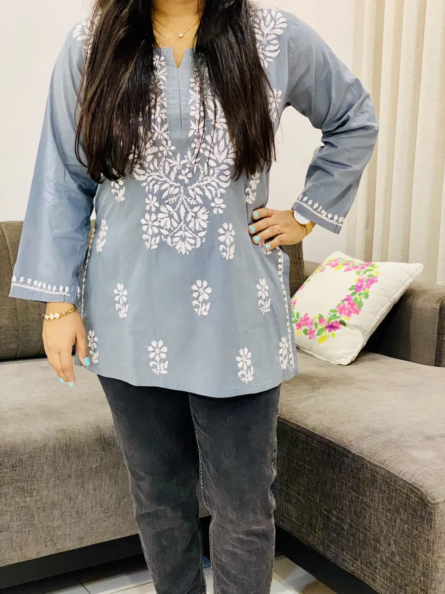 Cotton Chikankari Hand embroidered Women's Short Kurta