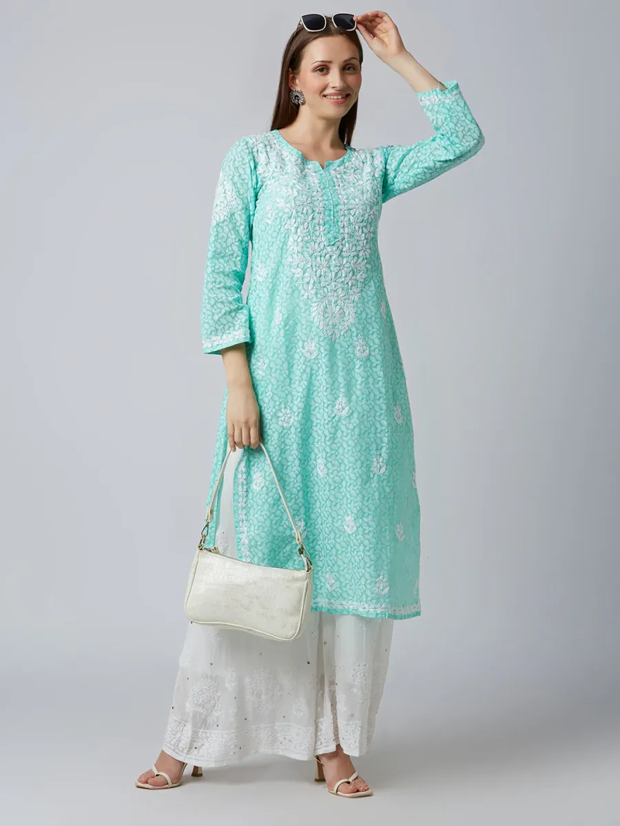 Cotton Chikankari Hand Embroidered Women's Floral Long Kurta