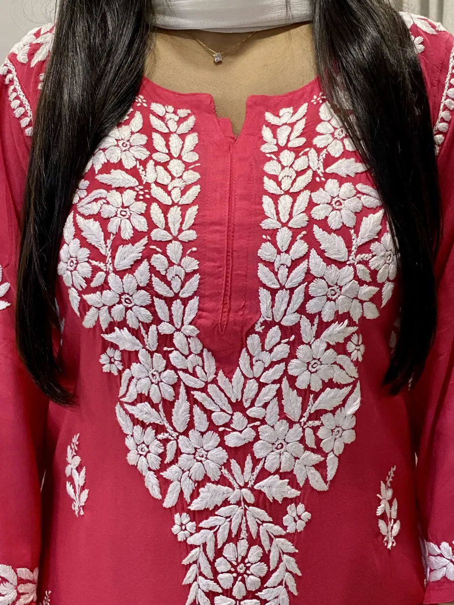3D Chikankari Hand Embroidery Design Rayon Womens Kurta