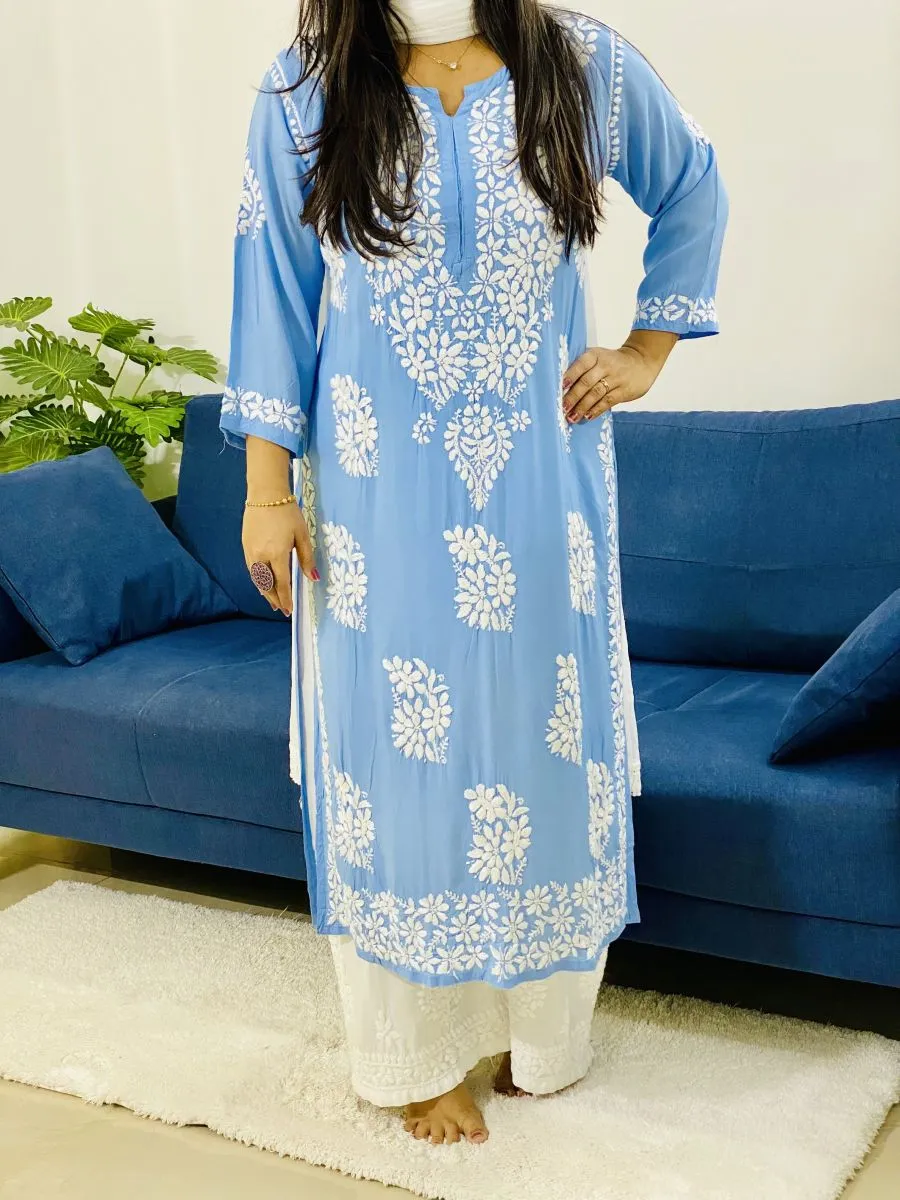 Modal Chikankari Solid Women's Long Kurta