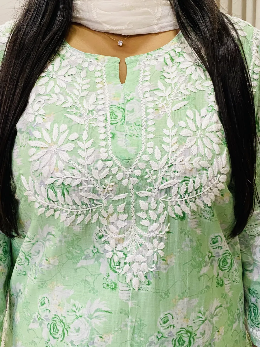 Mulmul Chikankari Hand Embroidered Floral Women's co-ord set