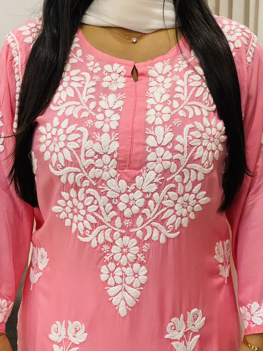 Premium Modal Chikankari Hand Embroidered Women's Long Solid Kurta