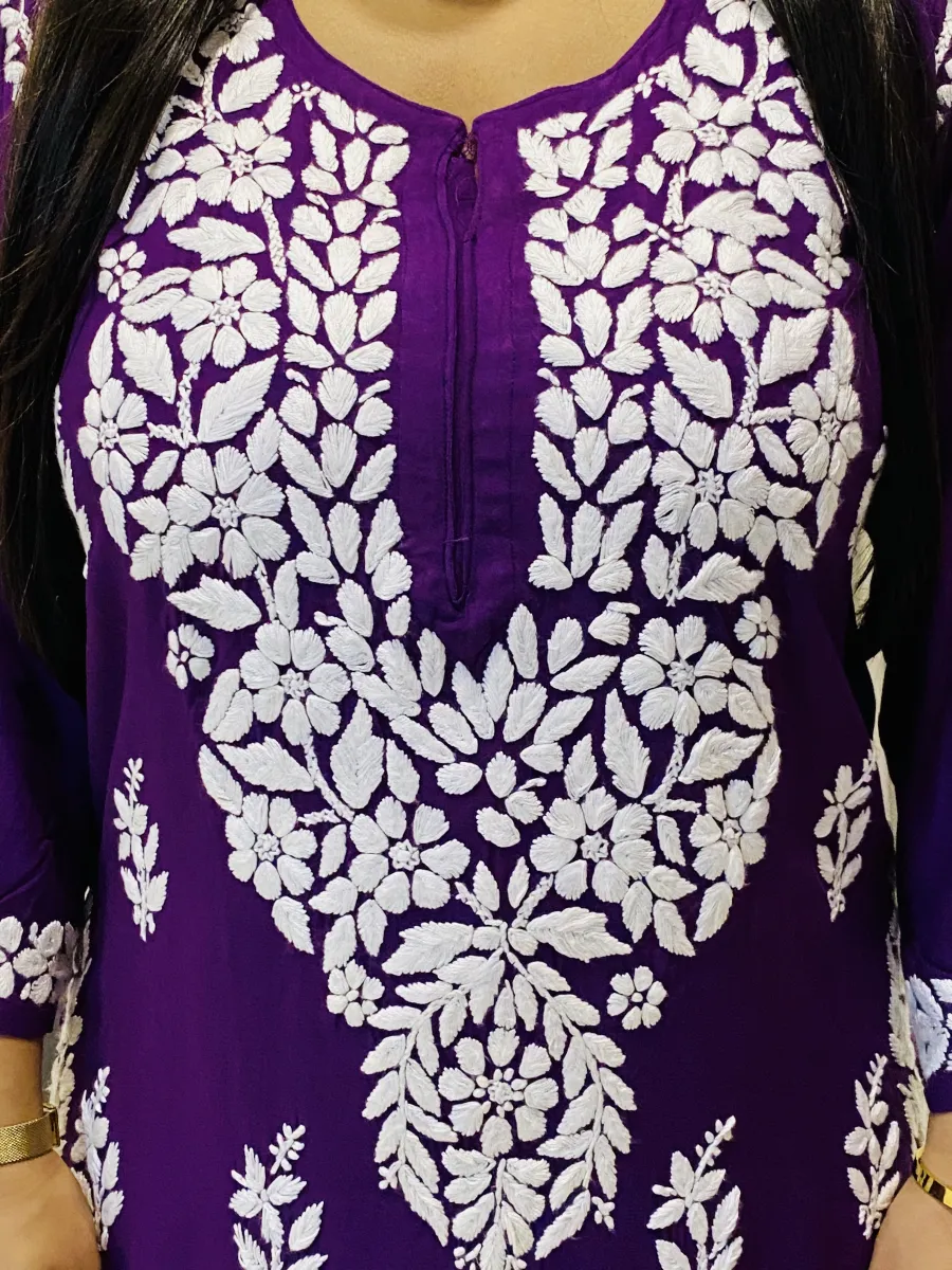3D Chikankari Hand Embroidery Design Rayon Womens Kurta