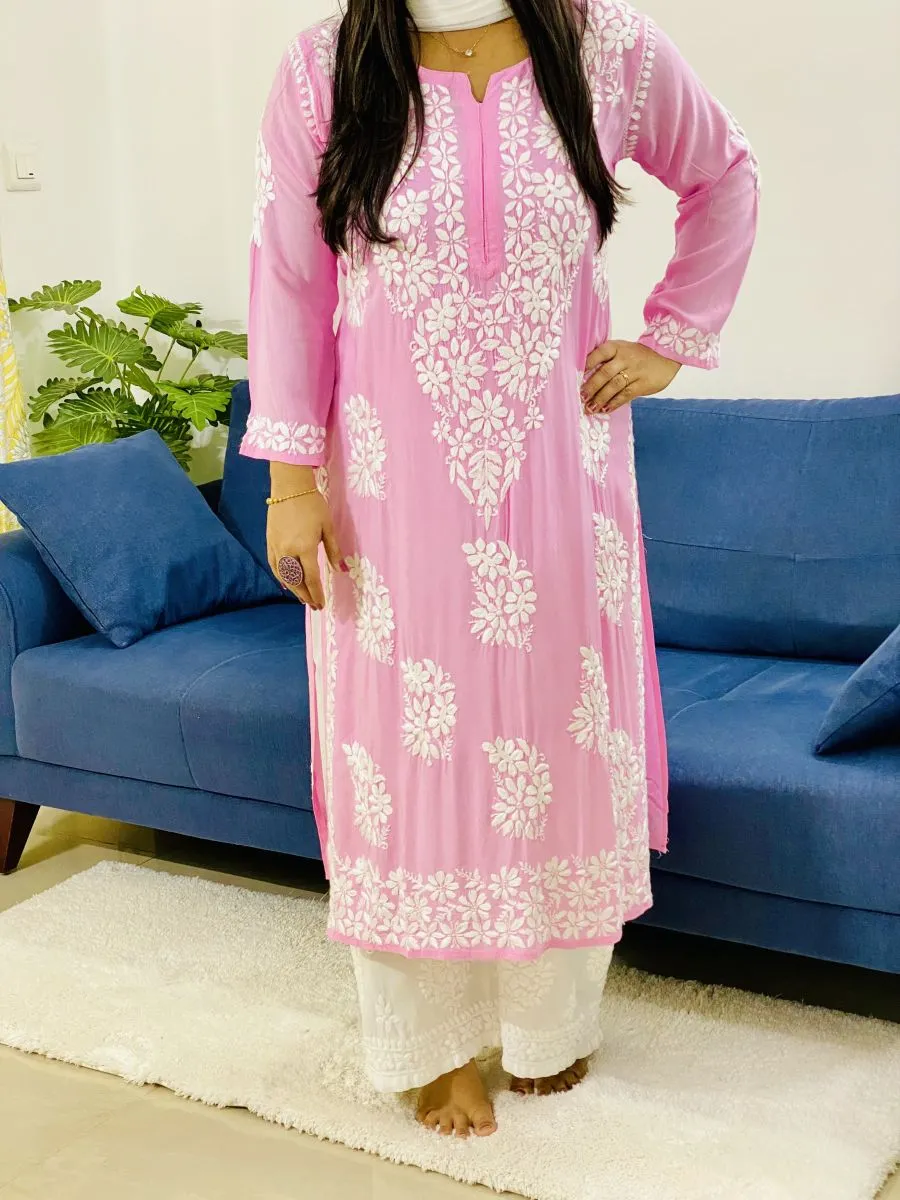 Modal Chikankari Solid Women's Long Kurta