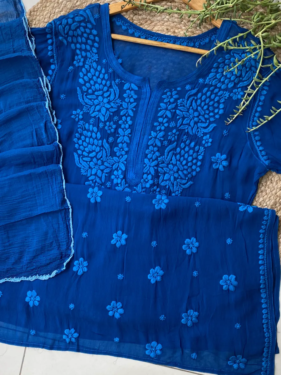 Viscose Chikankari Hand Embroidered Kurta and Dupatta