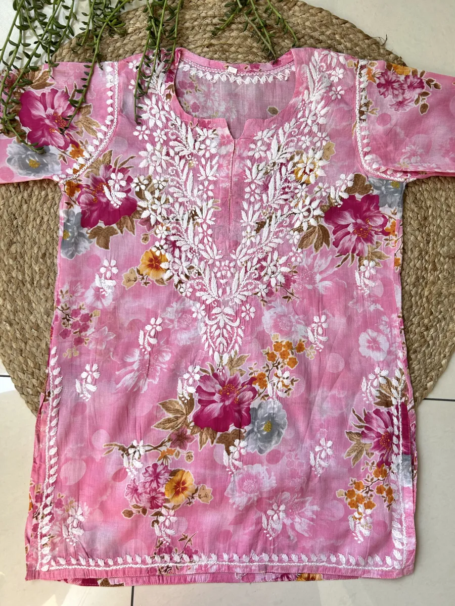 Mulmul Chikankari Hand Embroidered Women's Floral Short kurta