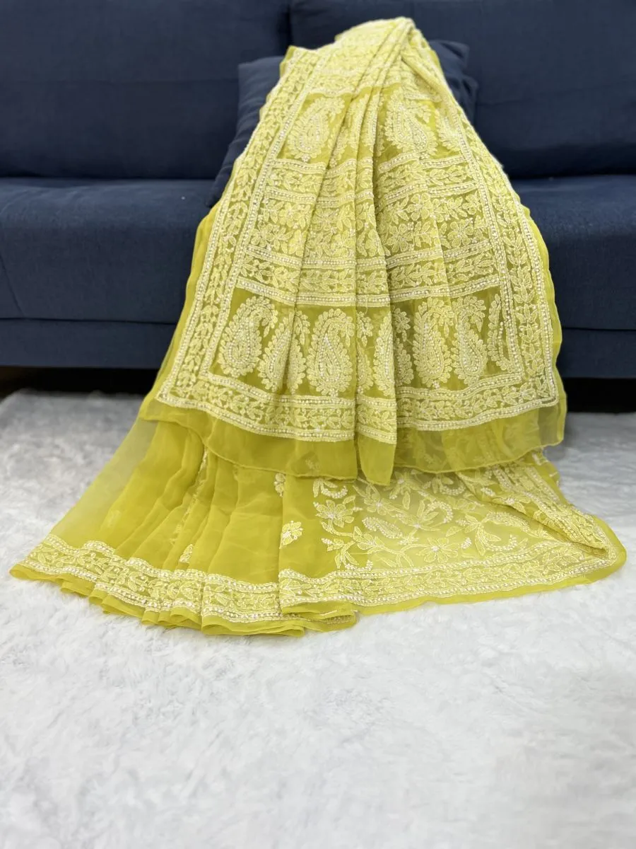 Half Jaal Chikankari Hand Embroidered Women's Saree