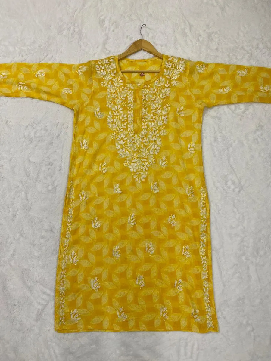 Cotton Chikankari Hand Embroidered Women's Long Kurta