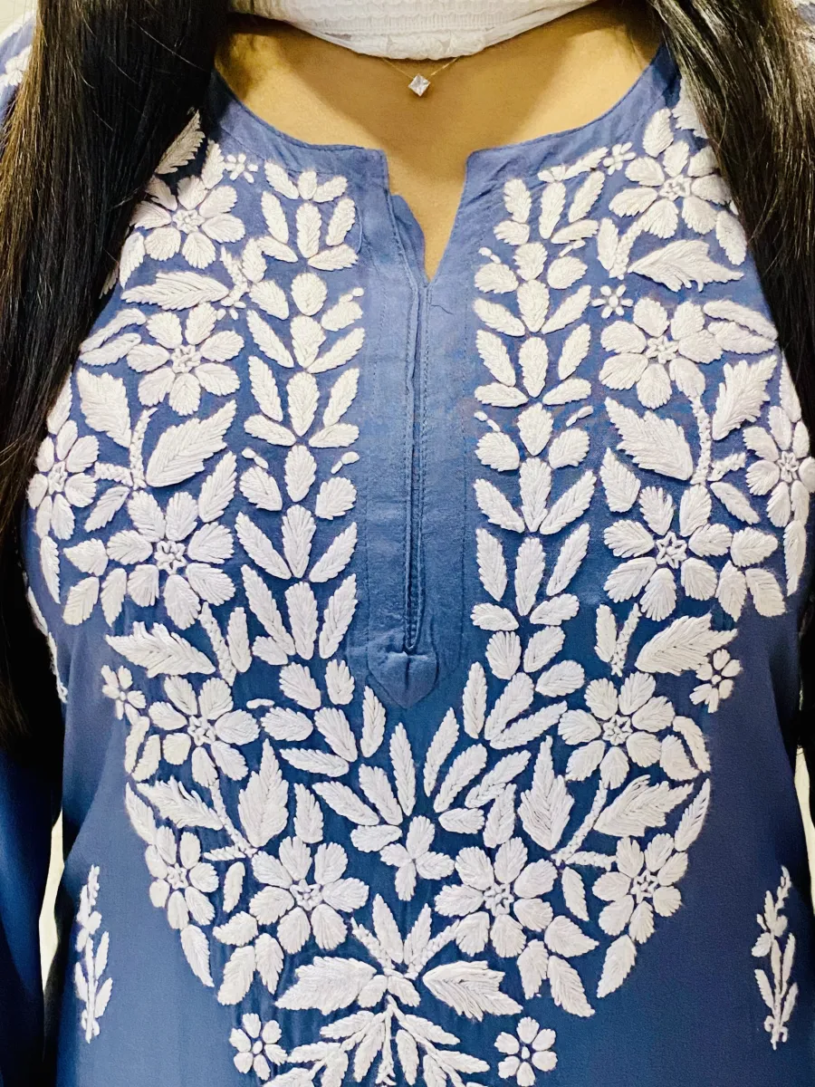 3D Chikankari Hand Embroidery Design Rayon Womens Kurta