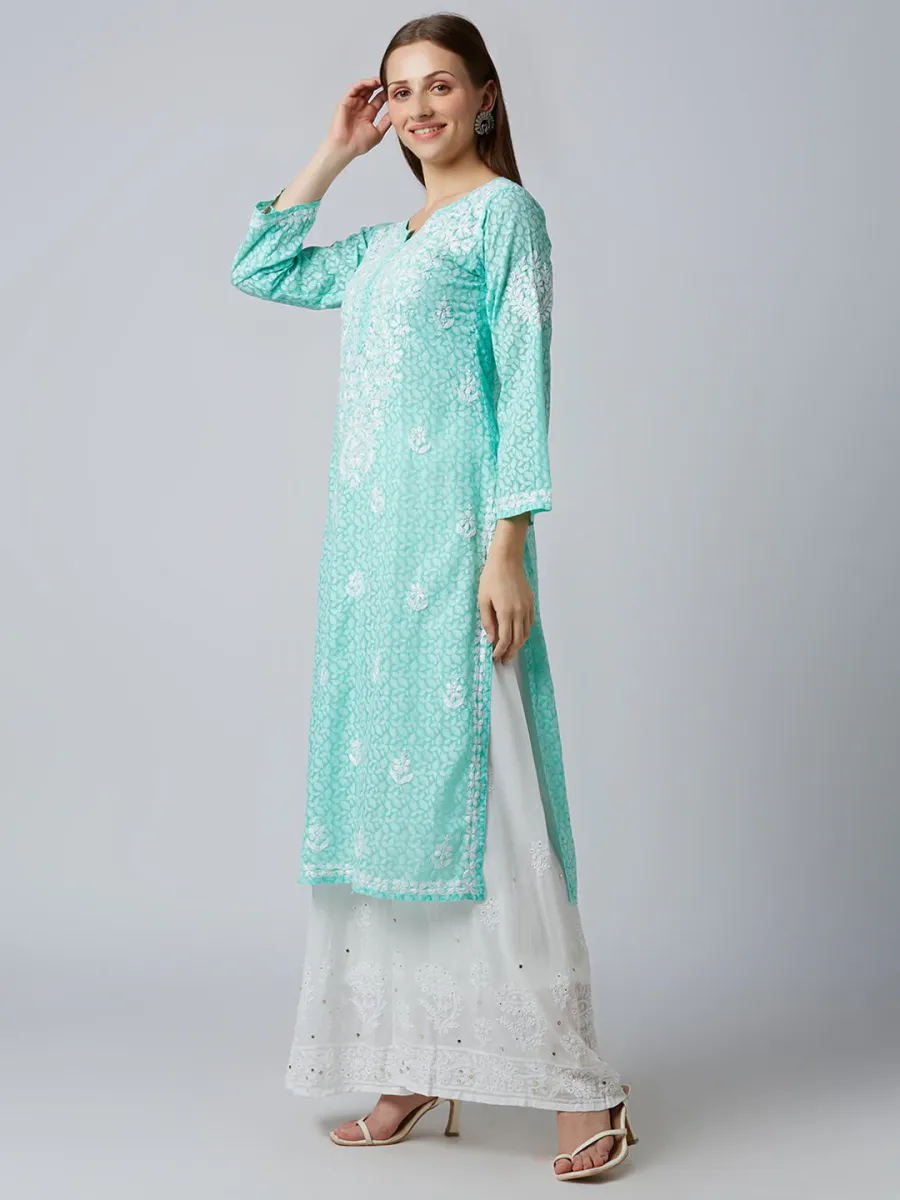 Cotton Chikankari Hand Embroidered Women's Floral Long Kurta